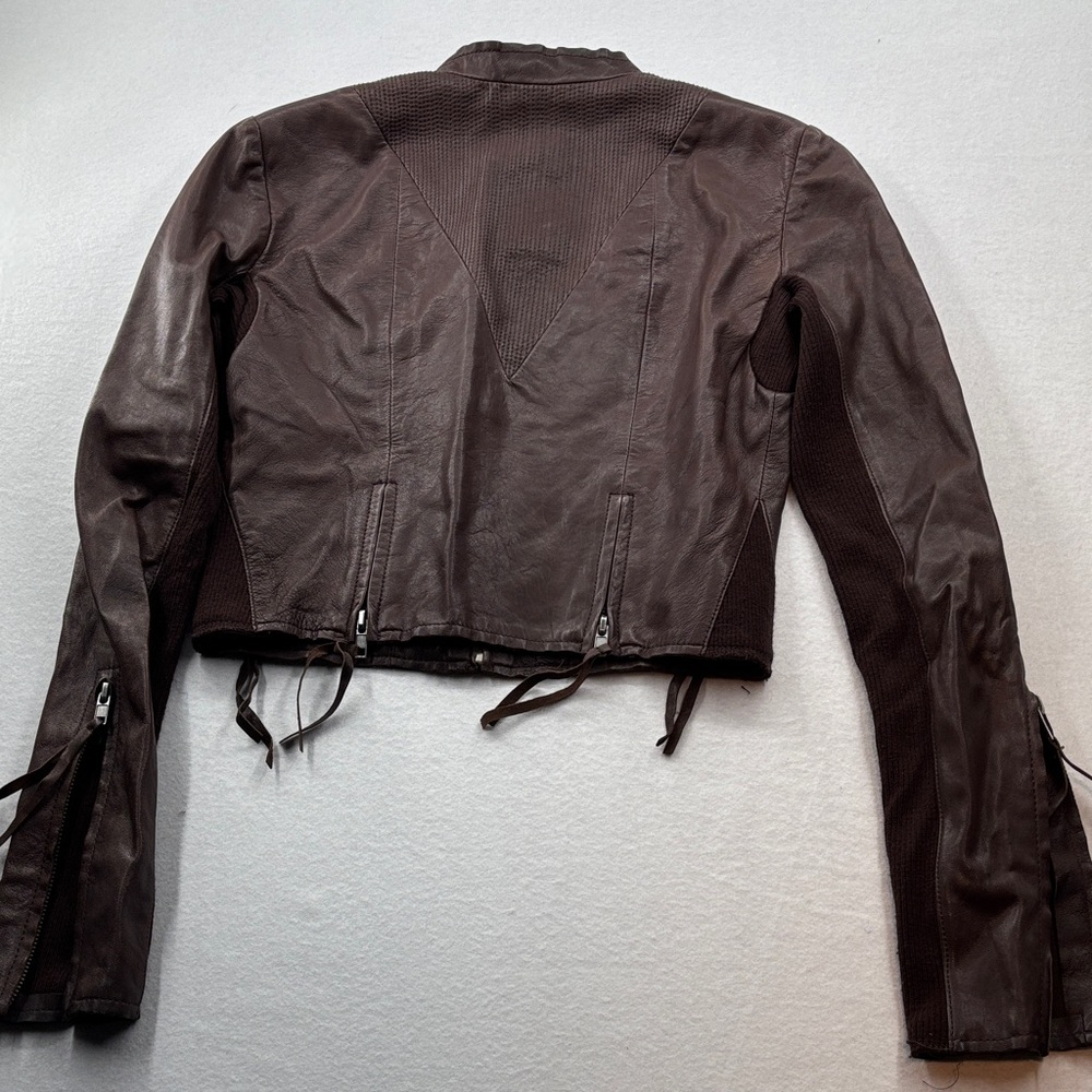 Veda Dark Brown Leather Jacket with Zipper Details - Picture 5 of 12